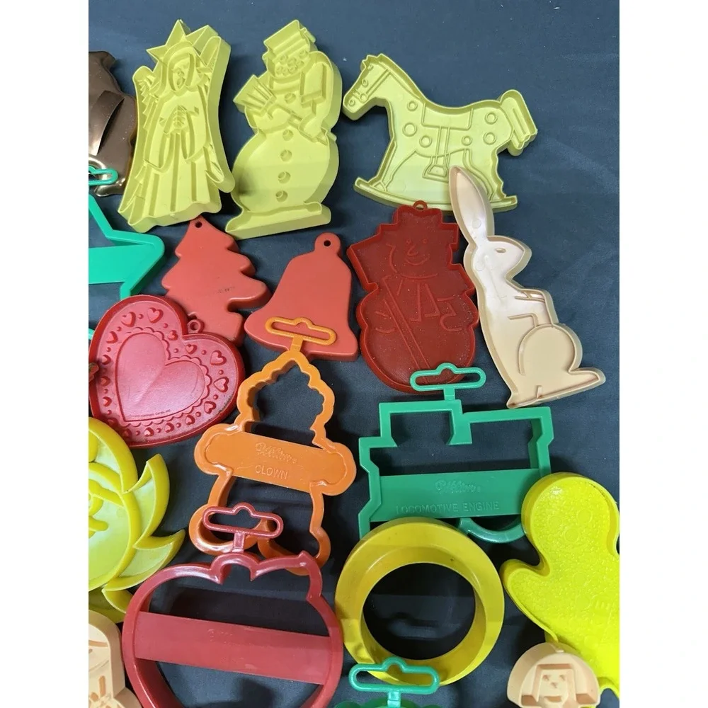 Vintage Lot of 38 Cookie Cutters Wilton Plastic Metal Holiday Christmas Birthday